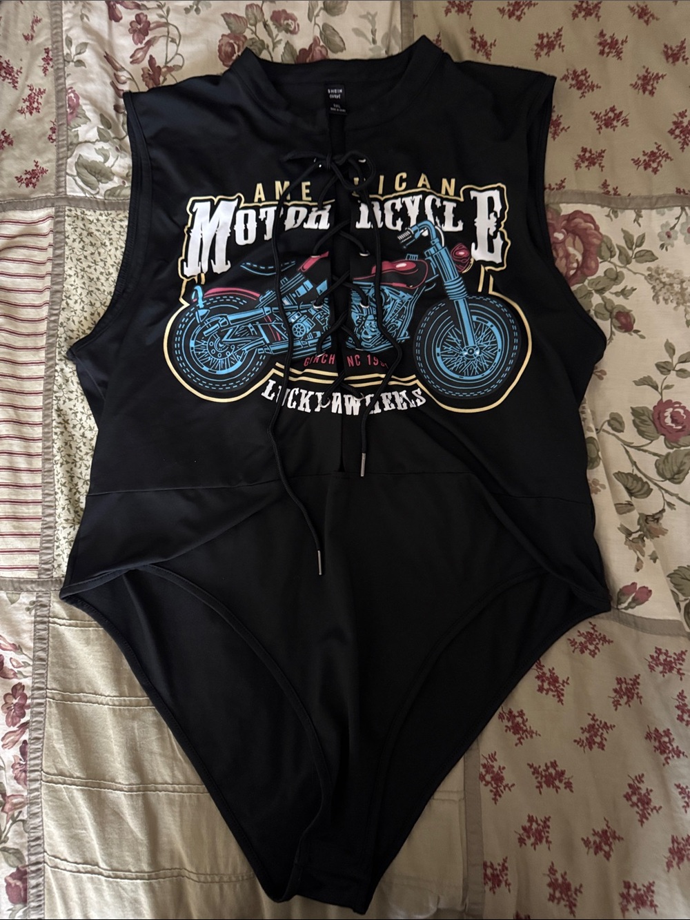 Motorcycle style 3 XL 1 piece bathing suit. Snap closure. Summer swim black 1 pc